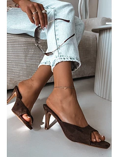 Dámské pantofle na tenkém podpatku Čokoládové Revina