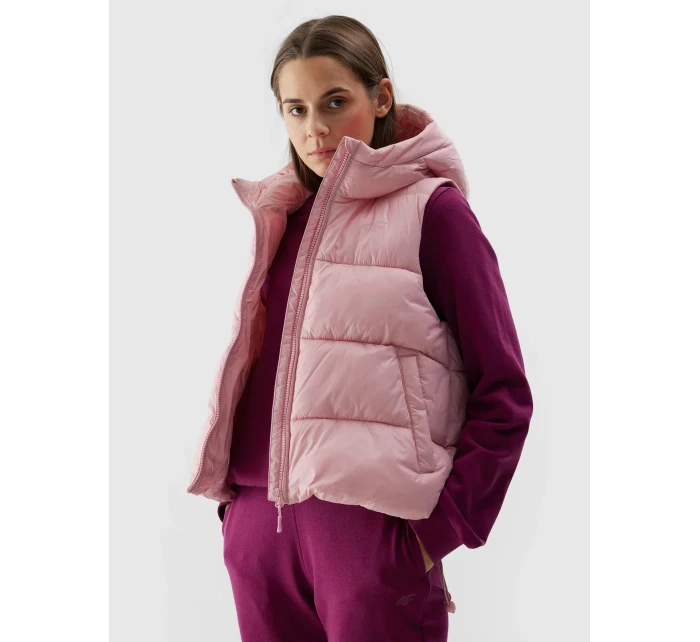 Dámska páperová vesta s výplňou zo syntetického peria 4F - ružová