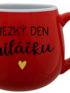 HAPPY BABY DAY - červený keramický hrnček 300 ml