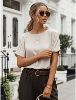 Dámska oversize blúzka z viskózy s krátkymi rukávmi, béžová, FashionStreet RY2927