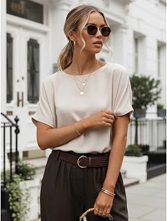 Dámska oversize blúzka z viskózy s krátkymi rukávmi, béžová, FashionStreet RY2927
