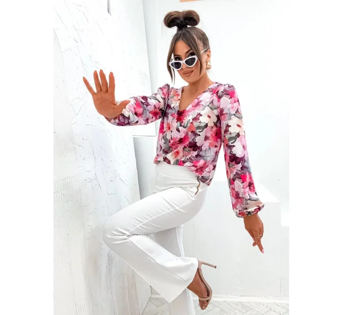 Blúzka s buffovými rukávmi fuchsiová (021)