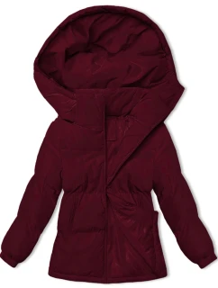 Dámska zimná bunda s kapucňou bordová (5M3169-1)