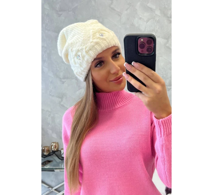 Dámská čepice ecru model 18752331 - K-Fashion Dámská čepice ecru model 18752331 - K-Fashion