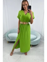 Dlhé šaty s ozdobným opaskom kiwi