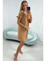 Šaty s vázanými rukávy v kamelové barvě Šaty s vázanými rukávy v kamelové barvě