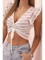 Dámska pruhovaná blúzka so záhybmi a volánikmi tmavoružová Dámska pruhovaná blúzka so záhybmi a volánikmi tmavoružová