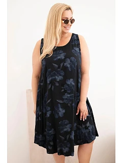 Dámské šaty Plus Size z viskózy s květinovým potiskem na ramínkách černá