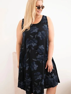 Dámské šaty Plus Size z viskózy s květinovým potiskem na ramínkách černá