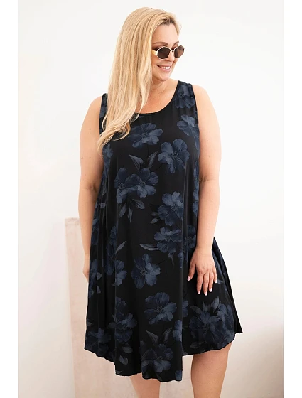 Dámské šaty Plus Size z viskózy s květinovým potiskem na ramínkách černá