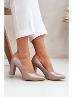 Satynowe Czółenka Lewski Shoes 2453 Beżowe