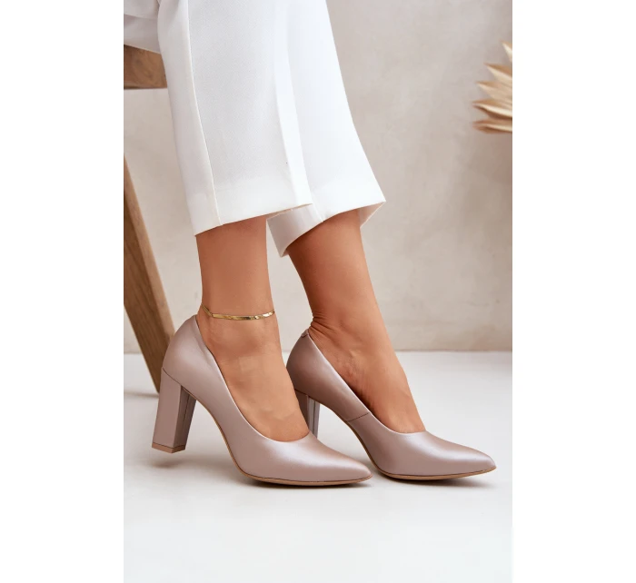 Satynowe Czółenka Lewski Shoes 2453 Beżowe