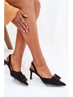 Zdobione Szpilki Z Odkrytą Piętą I Kokardką Czarne Nilandriela