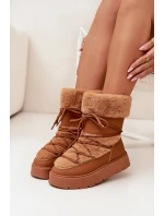 Śniegowce Damskie Z Futerkiem I Wiązaniem Na Platformie Camel Marinna Śniegowce Damskie Z Futerkiem I Wiązaniem Na Platformie Camel Marinna