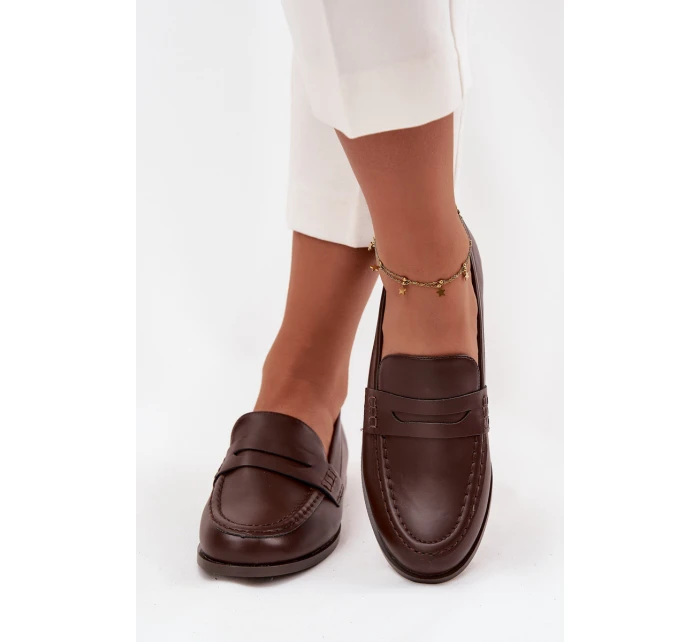 Mokasyny Loafersy Damskie Z Eko Skóry Czekoladowe Bessina Mokasyny Loafersy Damskie Z Eko Skóry Czekoladowe Bessina