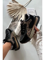 Dámske kožené tenisky na platforme s leopardím vzorom Artiker - čierne Dámske kožené tenisky na platforme s leopardím vzorom Artiker - čierne