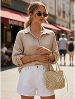 Dámska oversize košeľa z mušelínovej bavlny, béžová, FashionStreet DY0487