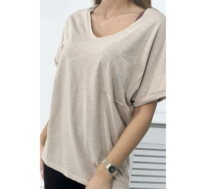 Bavlnená blúzka s vreckami béžová Bavlnená blúzka s vreckami béžová