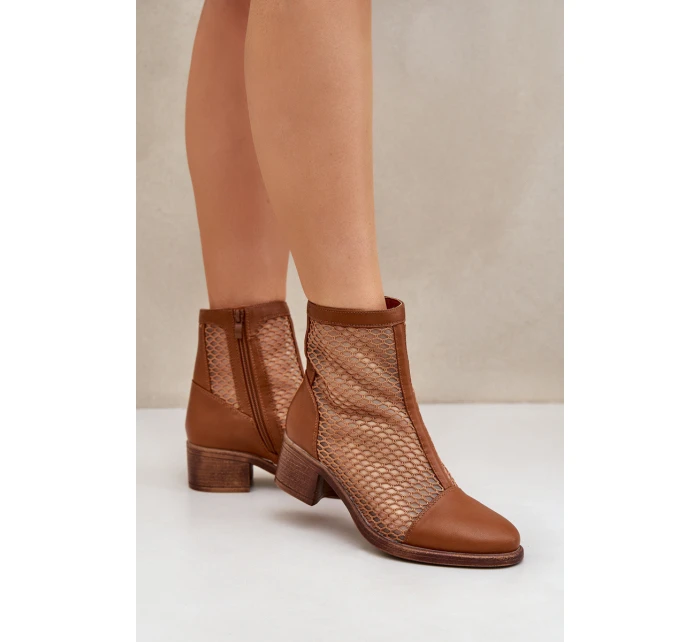 Síťované Dámské Boty Na Podpatku Hnědé model 21683781 - Boto Síťované Dámské Boty Na Podpatku Hnědé model 21683781 - Boto