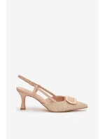 Dámské sandály na podpatku s ozdobným Nude model 22028011 - Boto