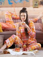 Pyžamo Key LNS 473 B24 Flanelové dlhé/r S-XL otvoriteľné