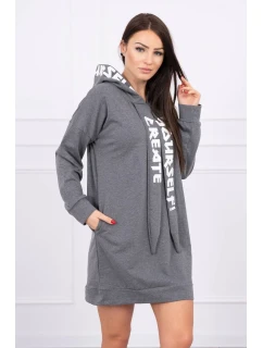 Oversize šaty s kapucňou v grafitovej farbe