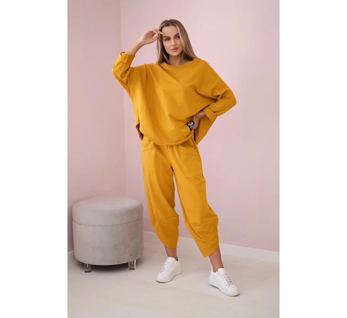 Bavlnená mikina nohavice set horčica Bavlnená mikina nohavice set horčica