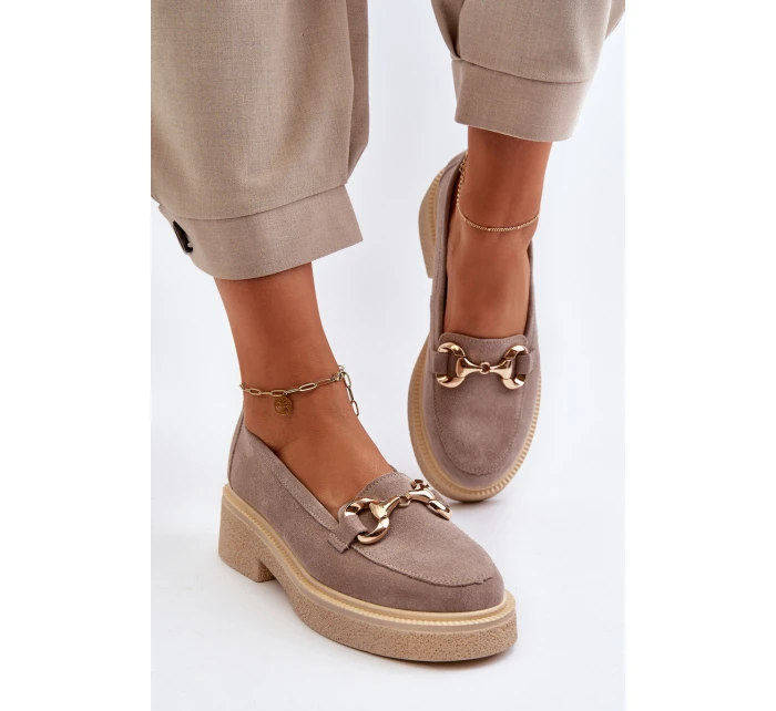 Zazoo 3429 Zamszowe Mokasyny Damskie Z Ozdobą Cappuccino