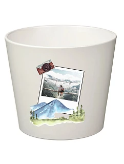 Bílý keramický květináč s polaroidem z dovolené - velký