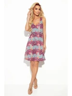 Dámske trapézové šaty s výstrihom a so vzorom ružovo-svetlo modrých mandál 377-1 Dámske trapézové šaty s výstrihom a so vzorom ružovo-svetlo modrých mandál 377-1