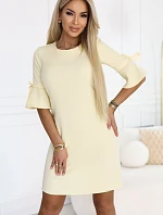 217-12 NEVA Dámske trapézové šaty so zaväzovaním na rukávoch - pastelovo žlté