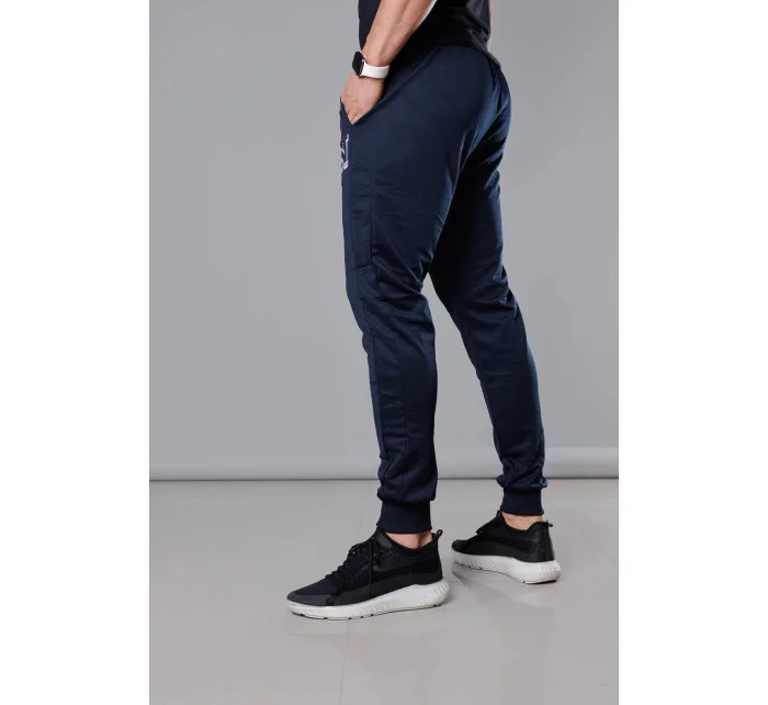 Tmavě modré pánské teplákové kalhoty s potiskem model 18347905 - J.STYLE Tmavě modré pánské teplákové kalhoty s potiskem model 18347905 - J.STYLE