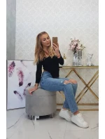 Blúzka s rebrovaným výstrihom čierna