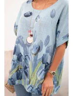 Dámske bavlnené tričko s kvetinovým vzorom modré Dámske bavlnené tričko s kvetinovým vzorom modré