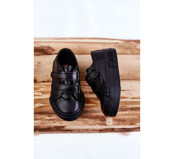 Dětské kožené tenisky na suchý zip BIG STAR model 21594834 Černá - Big Star Shoes Dětské kožené tenisky na suchý zip BIG STAR model 21594834 Černá - Big Star Shoes