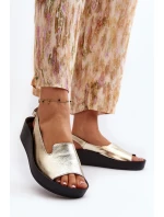 Zazoo 2893 Sandały Damskie Skórzane na Grubej Podeszwie Złote