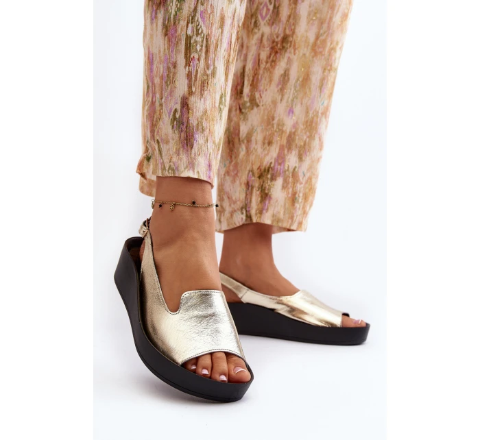 Zazoo 2893 Sandały Damskie Skórzane na Grubej Podeszwie Złote