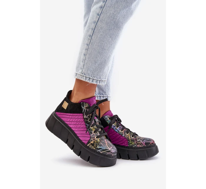 Skórzane Sneakersy Na Platformie Maciejka 06767-15 Fuksja