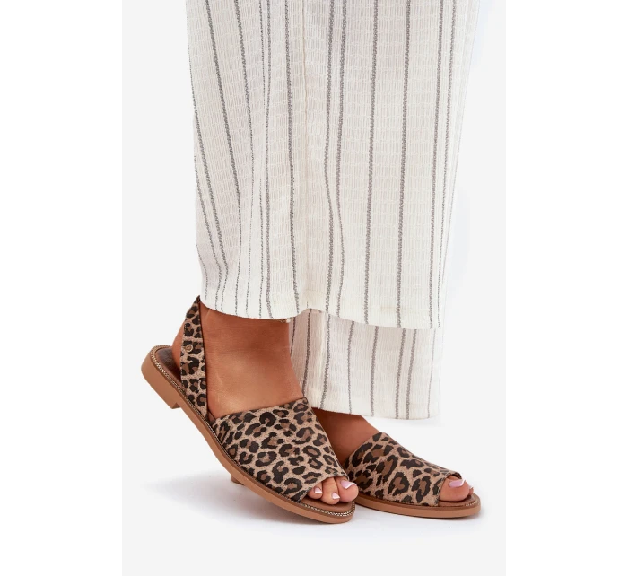 model 21697372 Kožené Nazouvací Sandály Leopardí - Zazoo