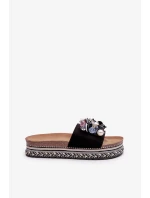 Dámske papuče na platforme s ozdobami S.Barski čierne