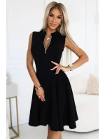 Černé dámské rozšířené šaty se zipem ve přední části model 20618659 - numoco Černé dámské rozšířené šaty se zipem ve přední části model 20618659 - numoco