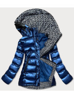 Tmavo modro/biela dámska prešívaná bunda s kapucňou (XW817X)