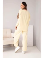 Dámsky viskózový set s voľnou blúzkou a nohavicami žltý