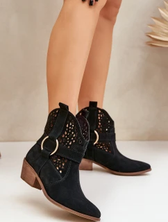 Semišové Kotníkové Boty S Na Podpatku Černé model 21682512 - Zazoo