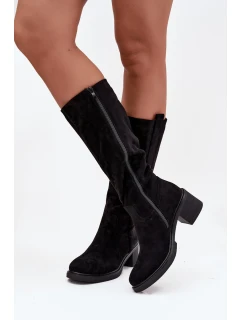 Dámské kozačky na blok Eko semiš černé Darisse
