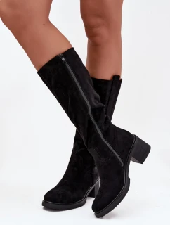 Dámské kozačky na blok Eko semiš černé Darisse