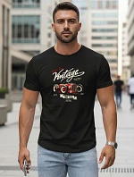 Pánske bavlnené tričko s retro potlačou čierne FashionStreet NX5094R