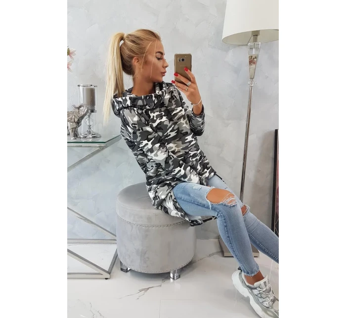 Mikina s dlhým chrbtom moro grey+black