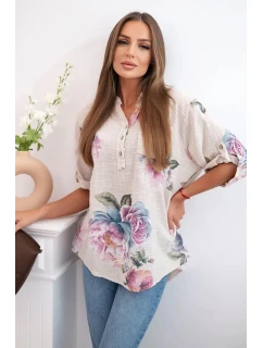 Dámská bavlněná halenka s květinovým vzorem béžový