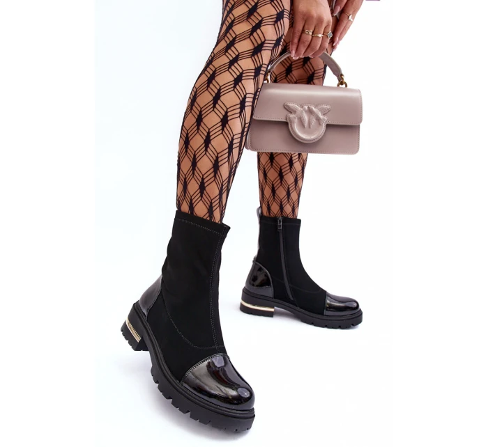 Kůže Klasické Botky Na Plochém Podpatku Černé model 21633814 - Boto Kůže Klasické Botky Na Plochém Podpatku Černé model 21633814 - Boto